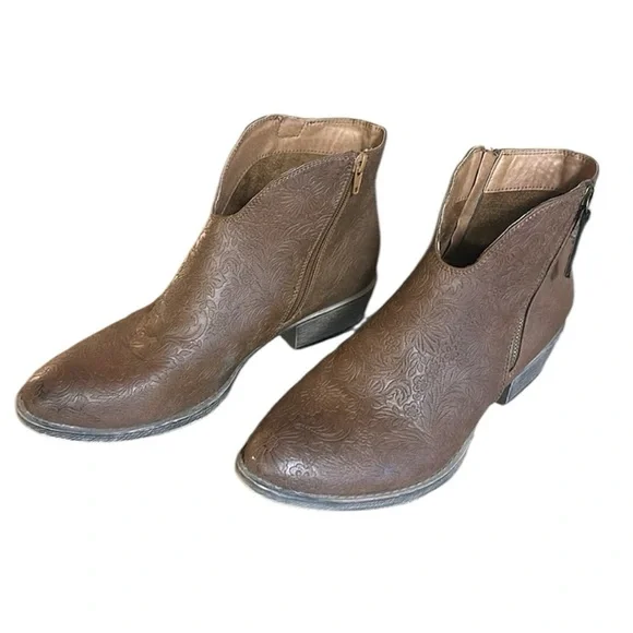 Very G Booties Slip On Side Zipper Closure Tan Womens Size 11 - Picture 5 of 13